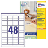 Avery L4736REV-25 Self-Adhesive Removable Mini Labels, 48 Labels Per A4 Sheet - White, 45,7 x 21,2 mm
